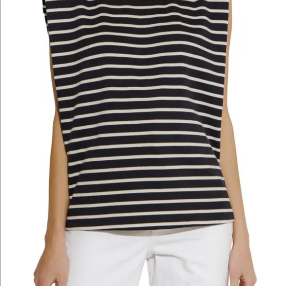 English Factory blue striped shoulder pad top in xs, only worn once. - Picture 2 of 3